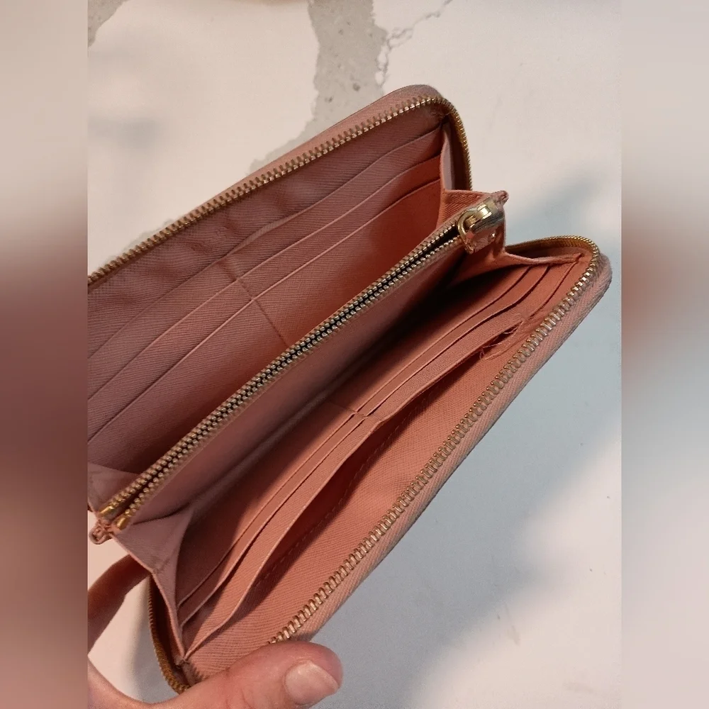 Prada Wallet Light Pink Lampo Saffiano Leather Ribbon Bow Zip Around